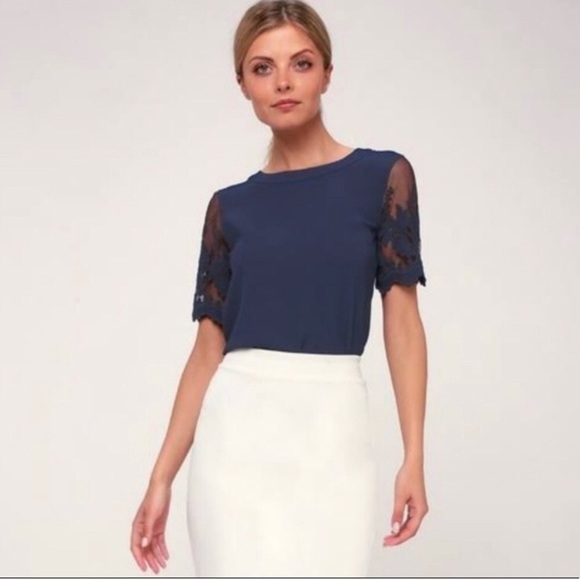 Lulus Lisa Marie Navy Lace Embroidered Top - Picture 2 of 4